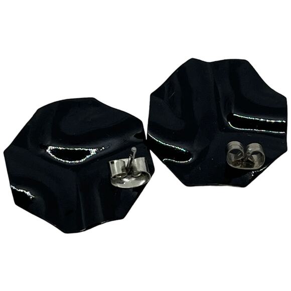 Vintage Black Circle Post Earrings - Picture 8 of 9